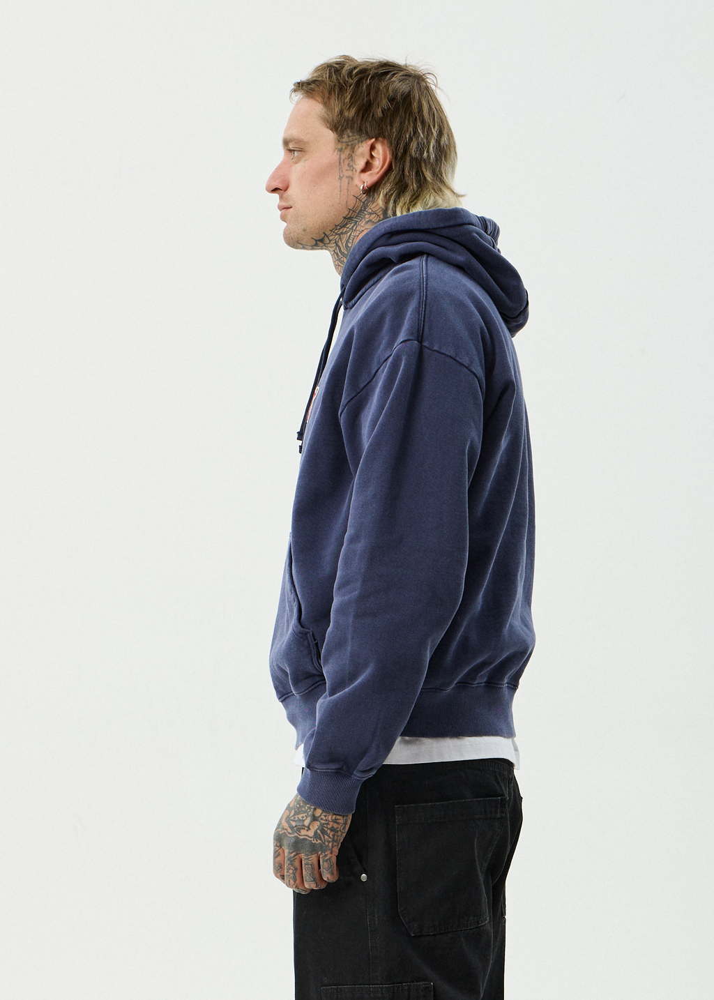 AFENDS Mens Home - Recycled Pull On Hood - Washed Deep Sea