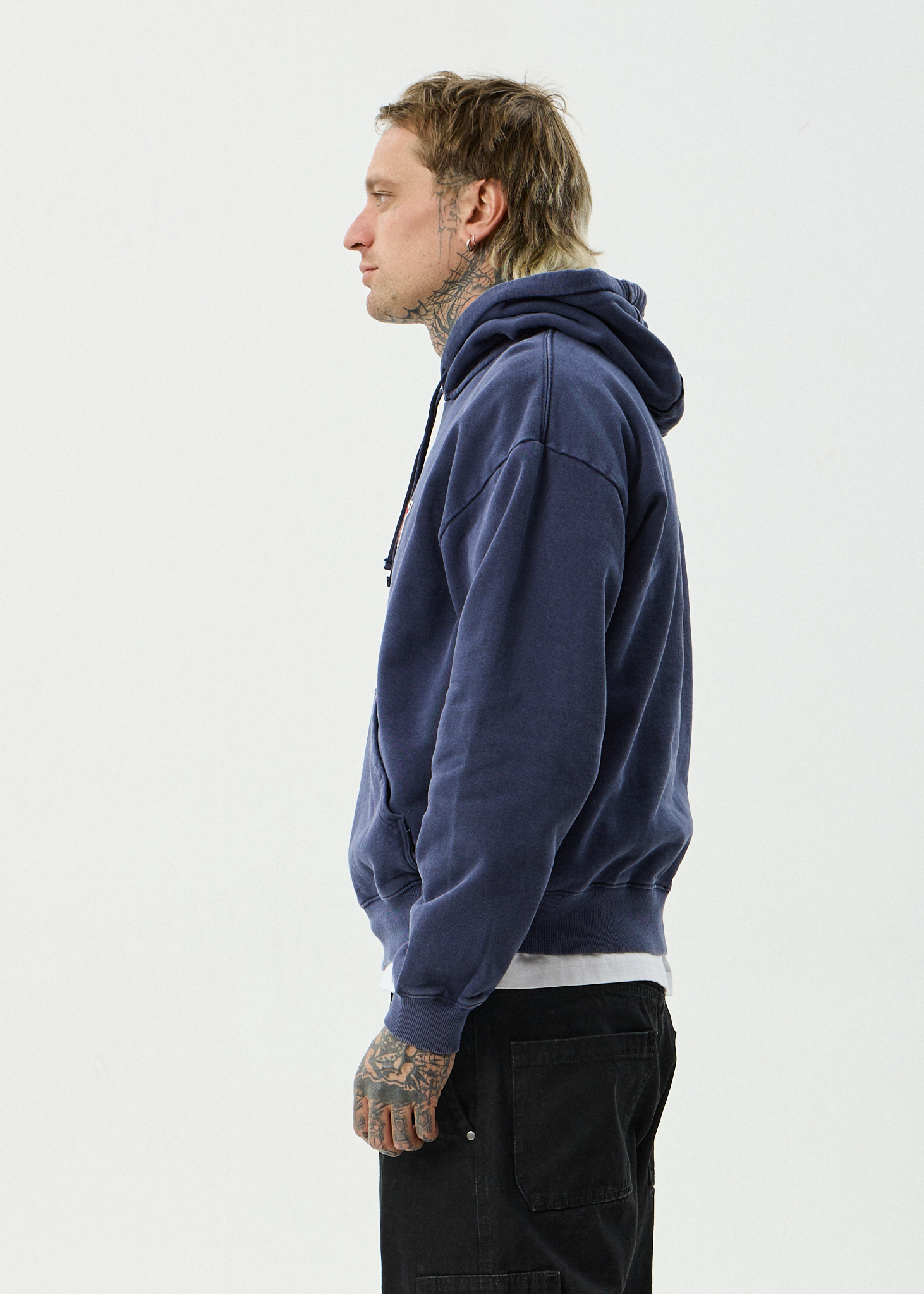 AFENDS Mens Home - Recycled Pull On Hood - Washed Deep Sea