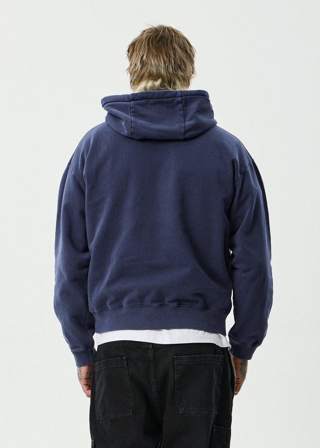 AFENDS Mens Home - Recycled Pull On Hood - Washed Deep Sea