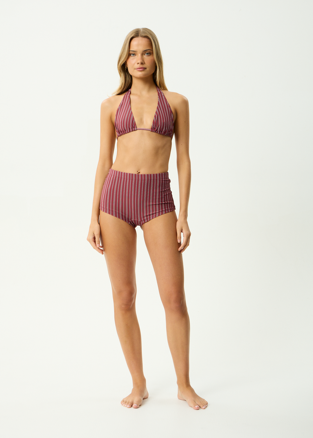 AFENDS Womens Ledger - Recycled Bikini Bottom - Burgundy Stripe