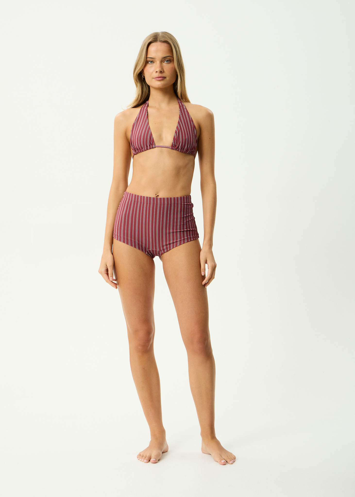 AFENDS Womens Ledger - Bikini Bottom - Burgundy Stripe