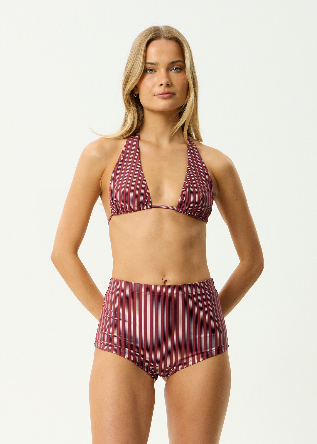 AFENDS Womens Ledger - Recycled Bikini Bottom - Burgundy Stripe