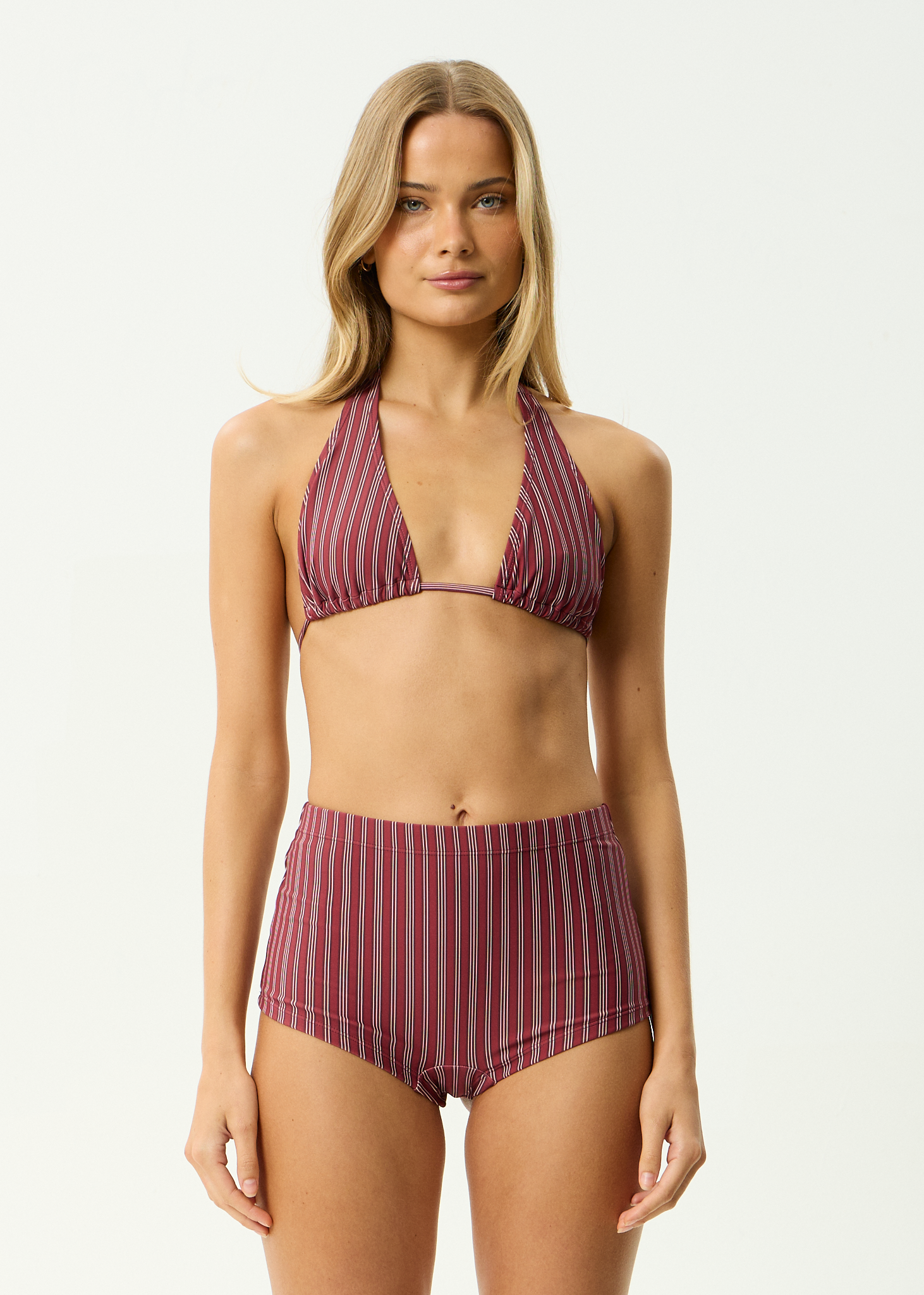 AFENDS Womens Ledger - Bikini Top - Burgundy Stripe