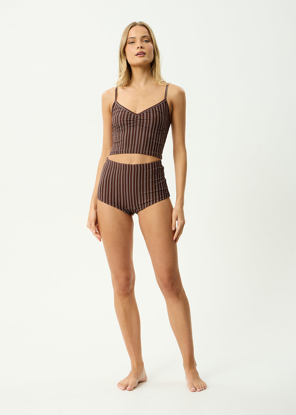 AFENDS Womens Ledger - Tankini - Coffee Stripe