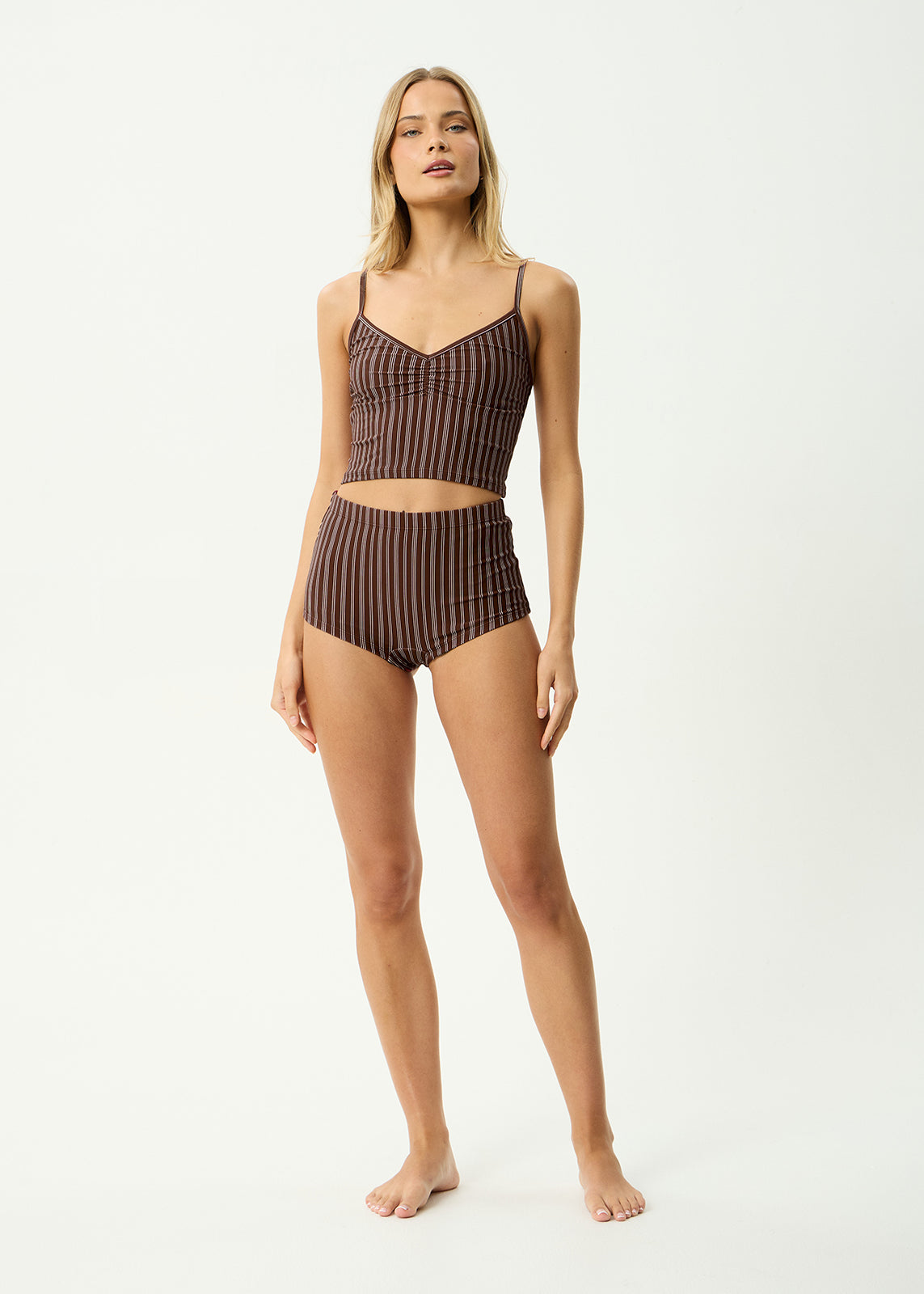 AFENDS Womens Ledger - Tankini - Coffee Stripe