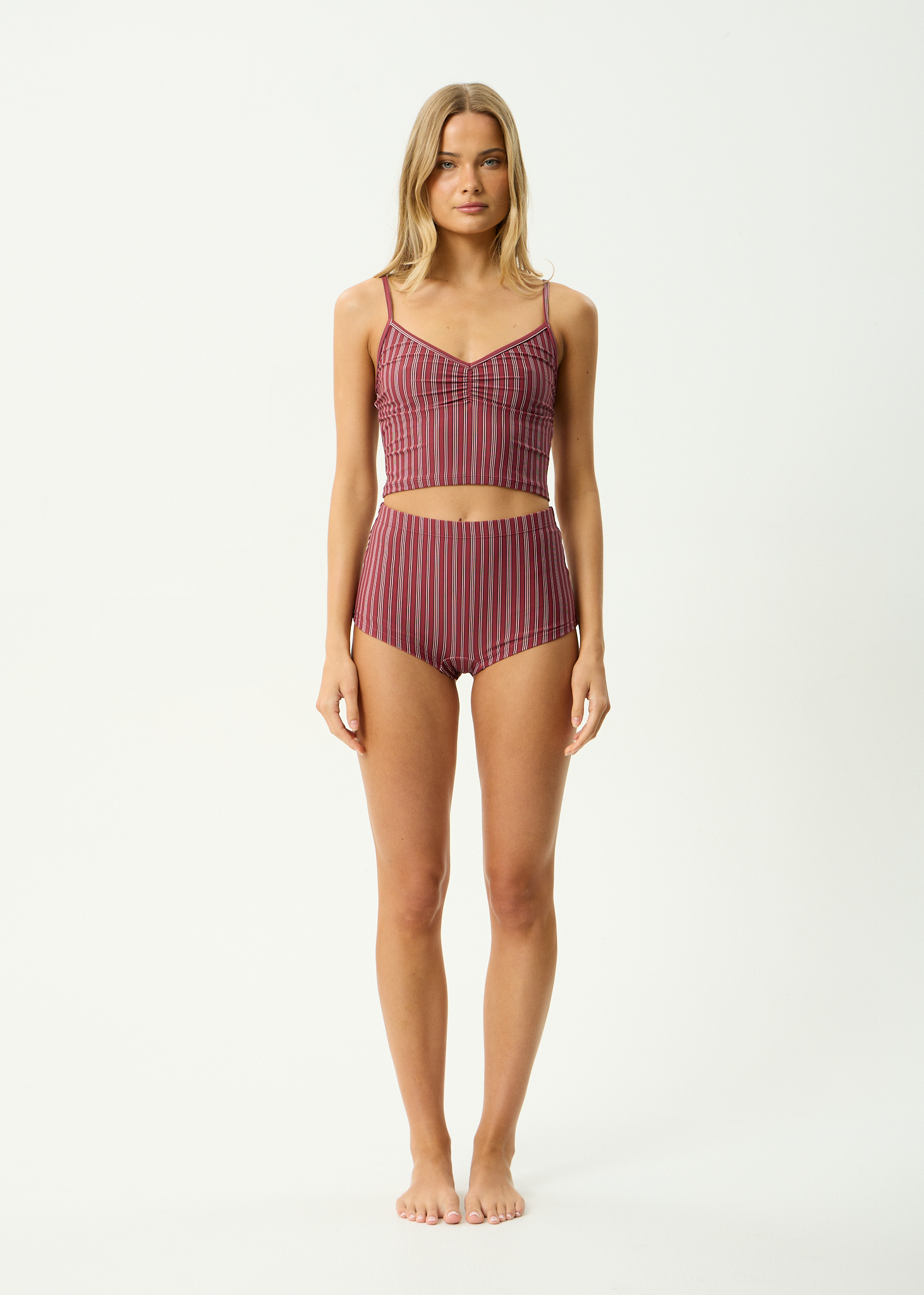AFENDS Womens Ledger - Tankini - Burgundy Stripe
