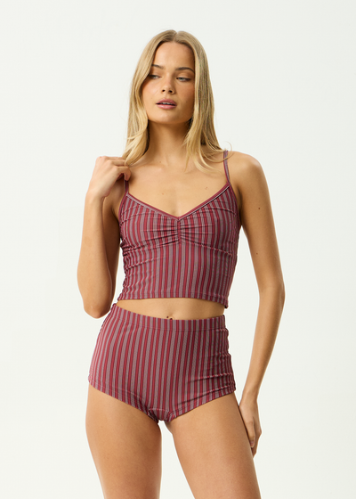 AFENDS Womens Ledger - Tankini - Burgundy Stripe