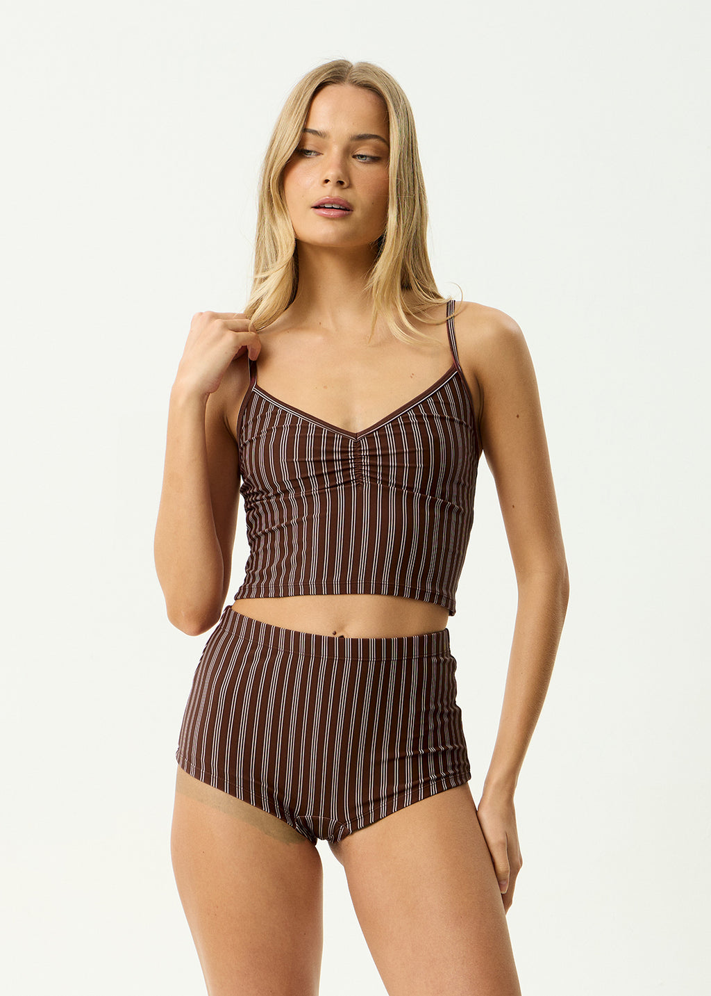 AFENDS Womens Ledger - Tankini - Coffee Stripe
