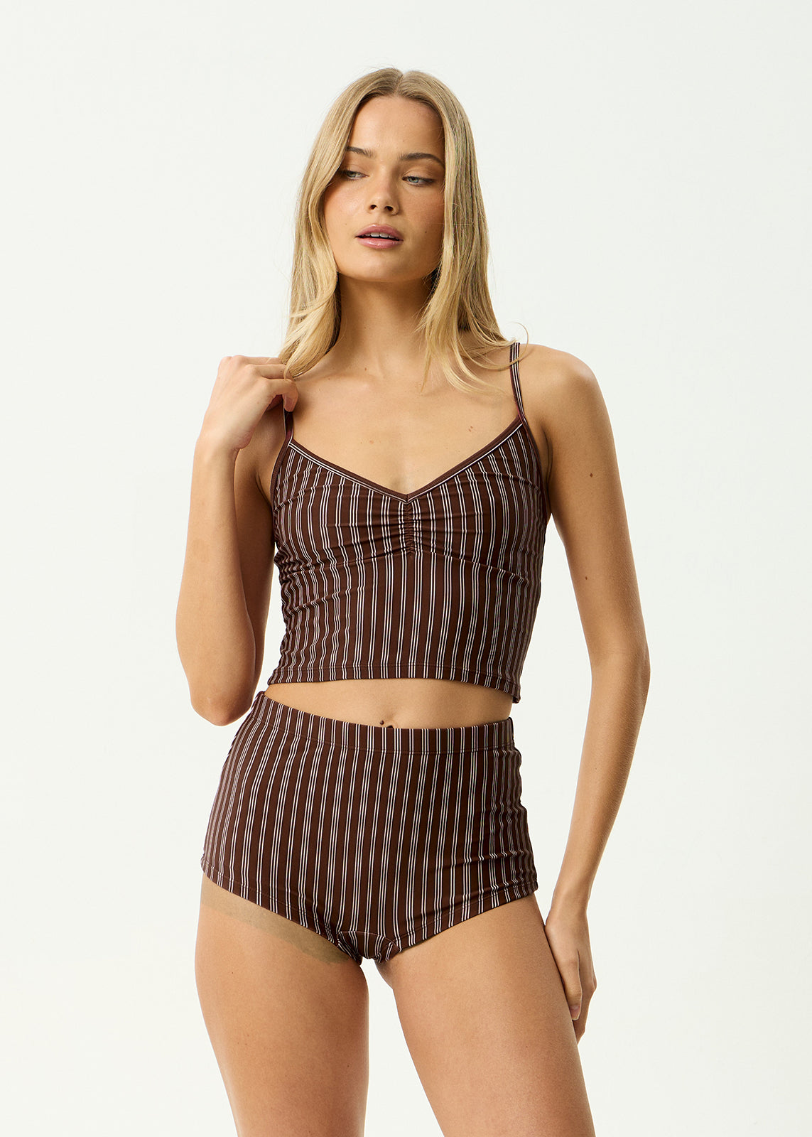 AFENDS Womens Ledger - Tankini - Coffee Stripe