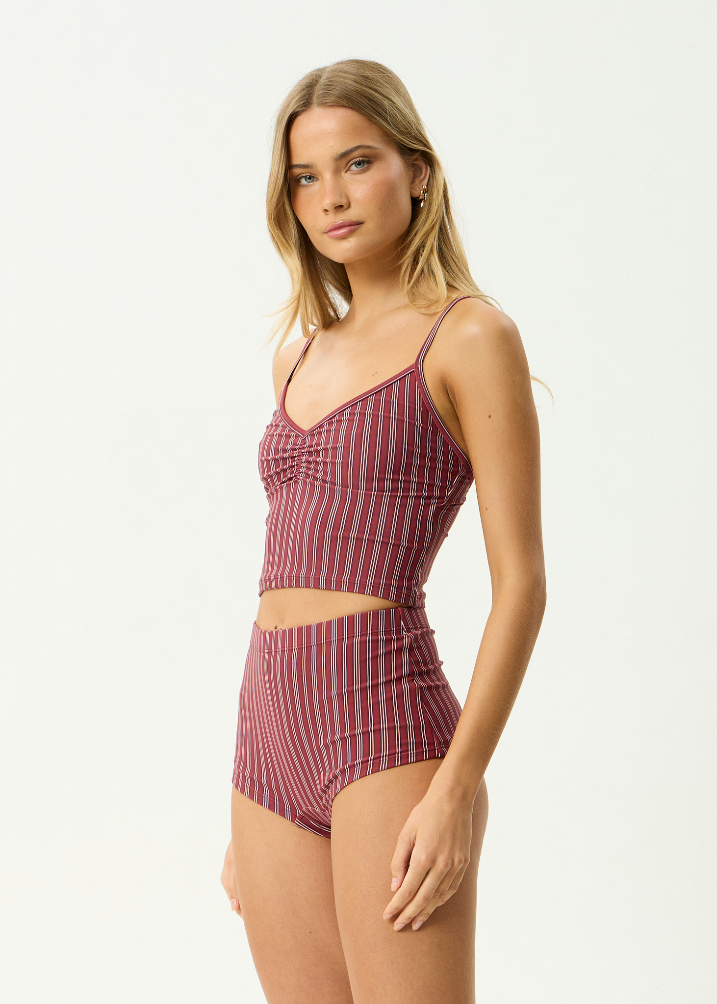 AFENDS Womens Ledger - Tankini - Burgundy Stripe