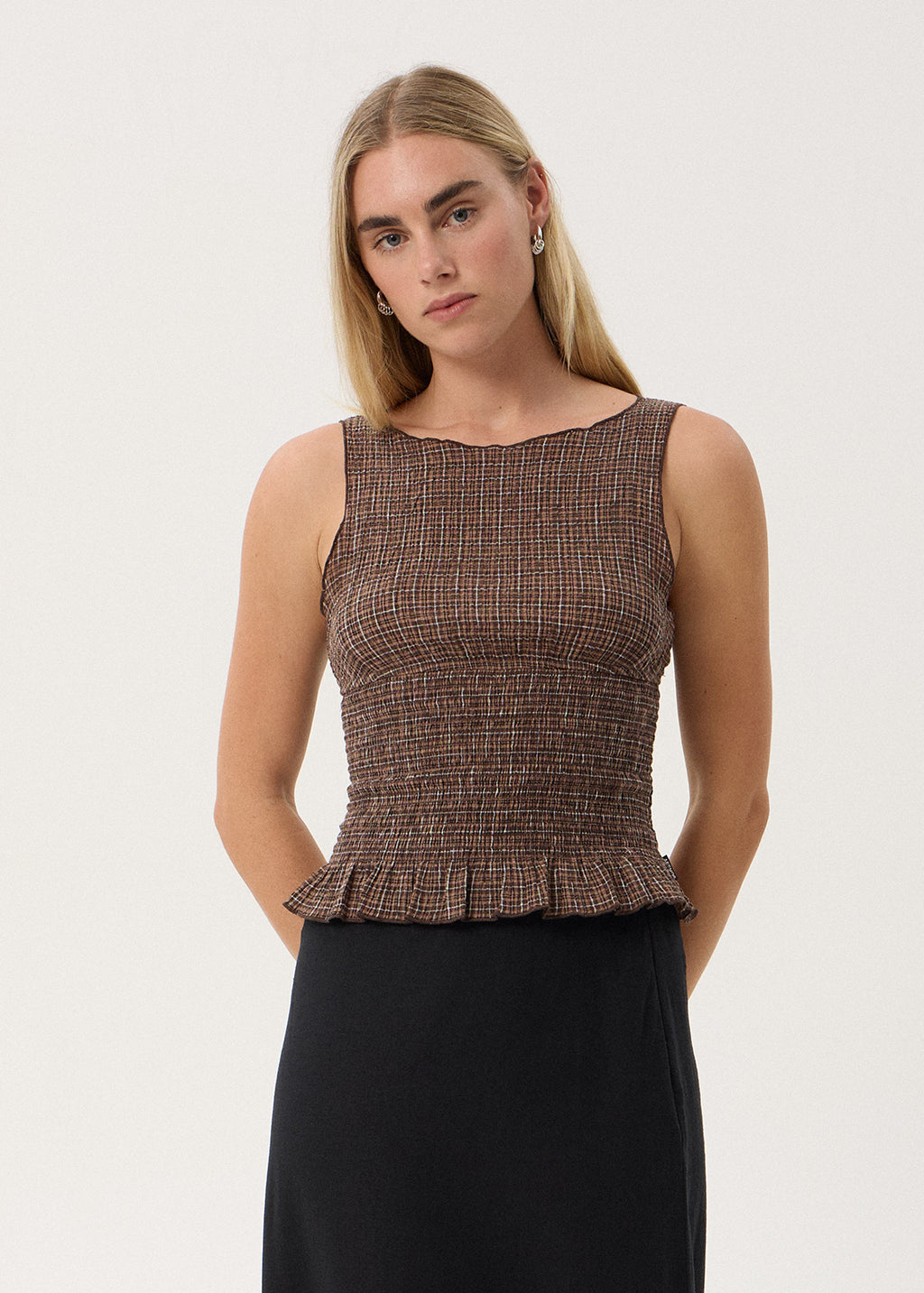 AFENDS Cedar - Seersucker Sleeveless Top - Hometown Check