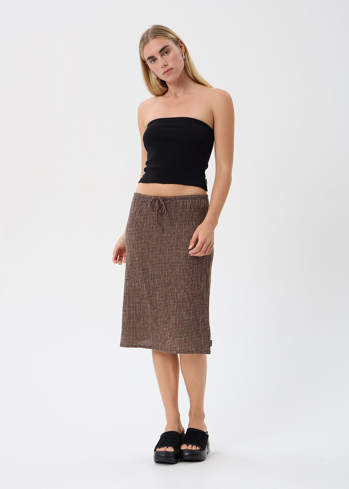 AFENDS Reverie - Seersucker Midi Skirt - Hometown Check