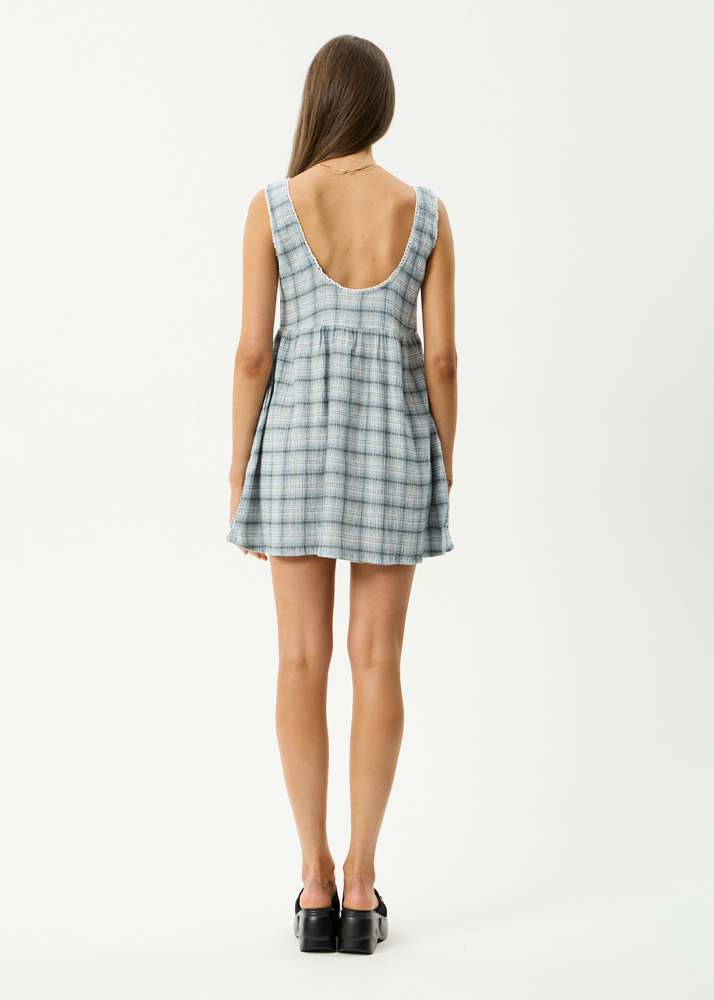 AFENDS Womens Lagoon Jesse - Hemp Seersucker Mini Dress - Overcast Check