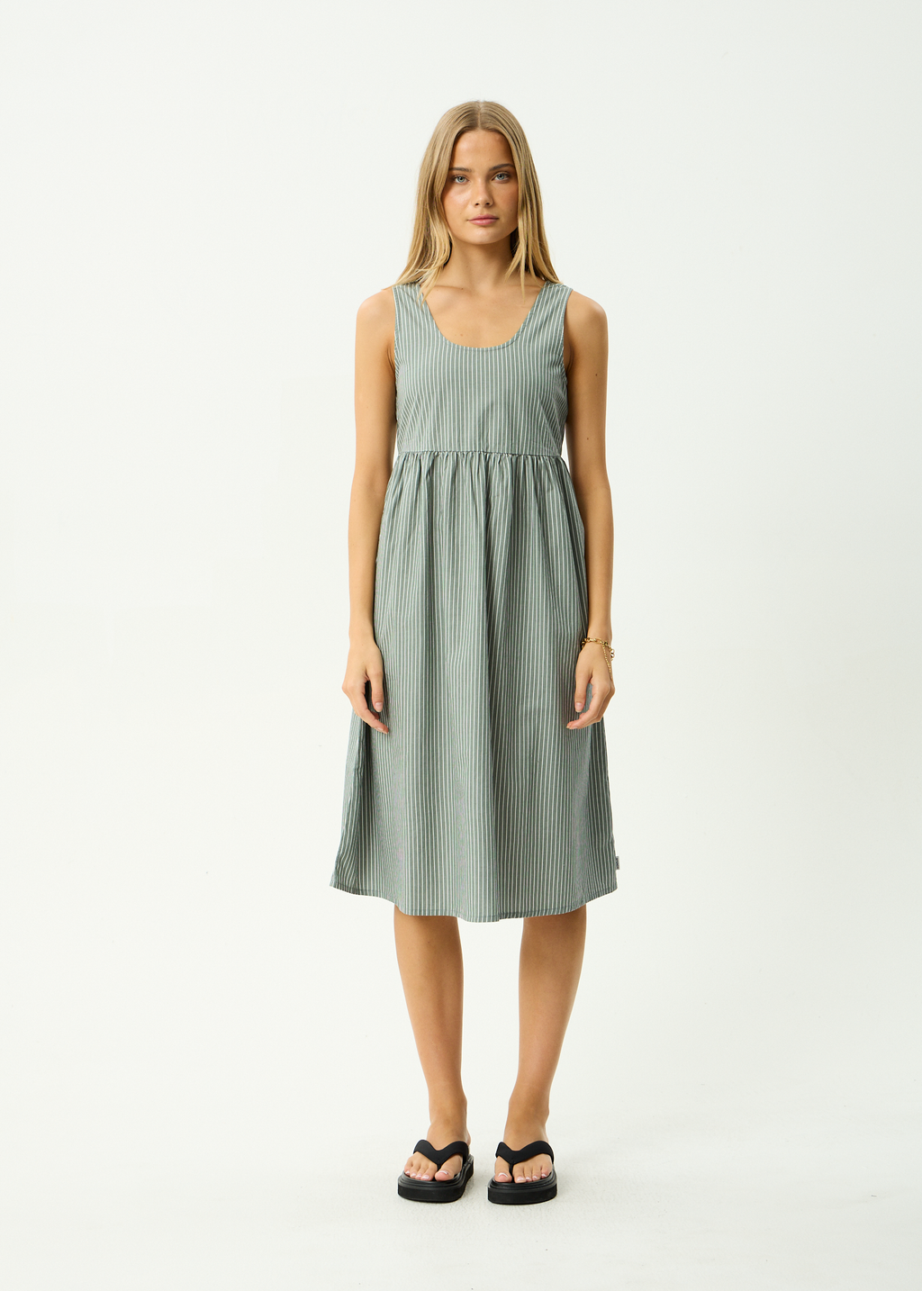 AFENDS Womens Pinned - Organic Midi Dress - Sycamore Stripe