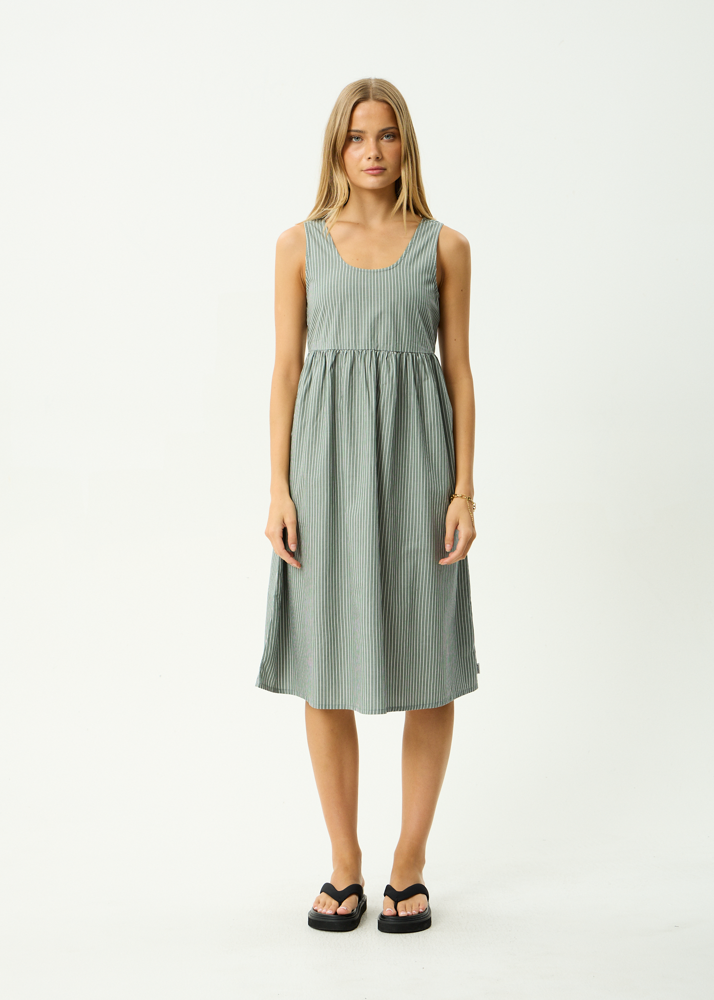 AFENDS Womens Pinned - Organic Midi Dress - Sycamore Stripe