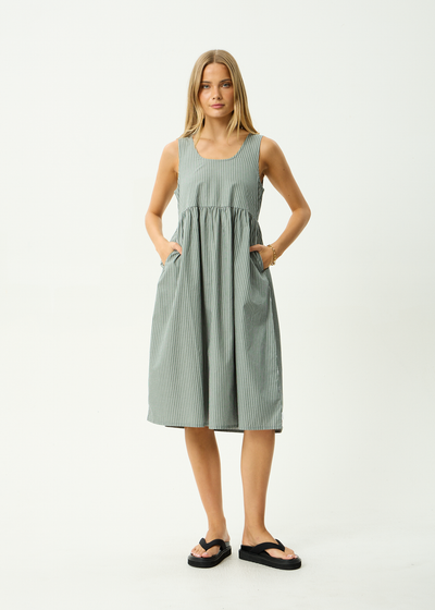 AFENDS Womens Pinned - Organic Midi Dress - Sycamore Stripe