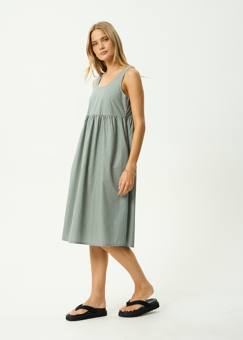 AFENDS Womens Pinned - Organic Midi Dress - Sycamore Stripe