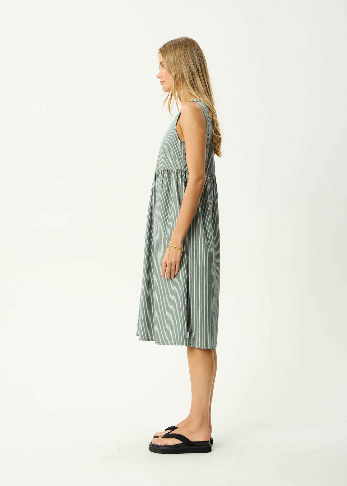 AFENDS Womens Pinned - Organic Midi Dress - Sycamore Stripe