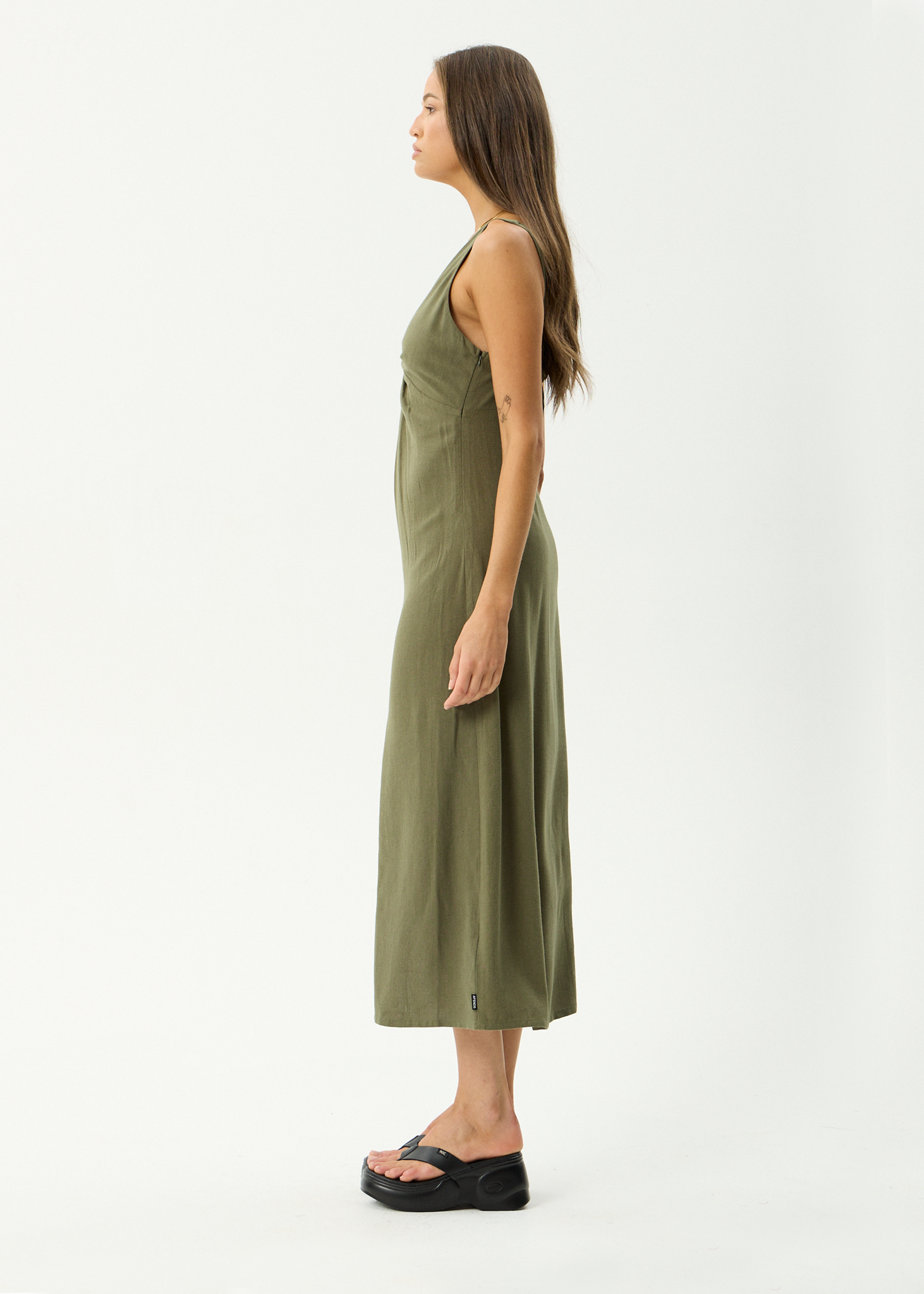 AFENDS Womens Halle - Linen Maxi Dress - Deep Olive