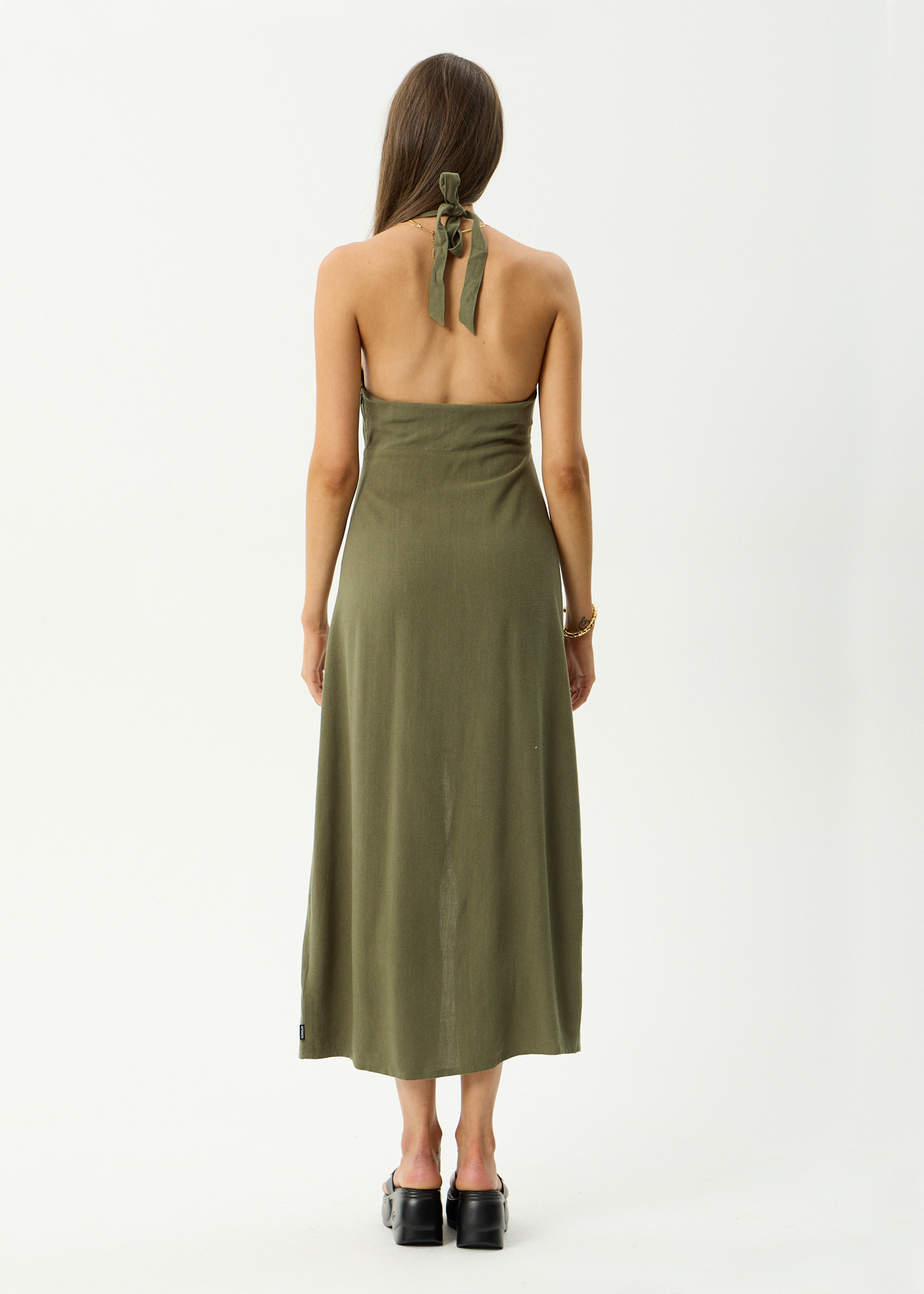 AFENDS Womens Halle - Linen Maxi Dress - Deep Olive