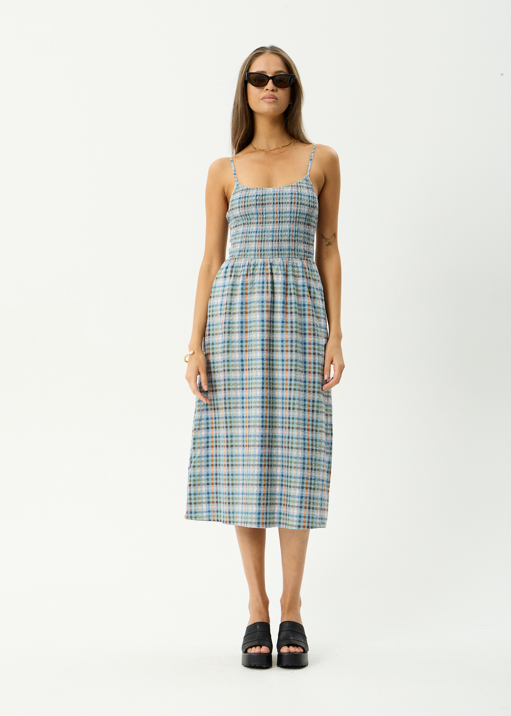 AFENDS Womens Amelie Check - Seersucker Midi Dress
