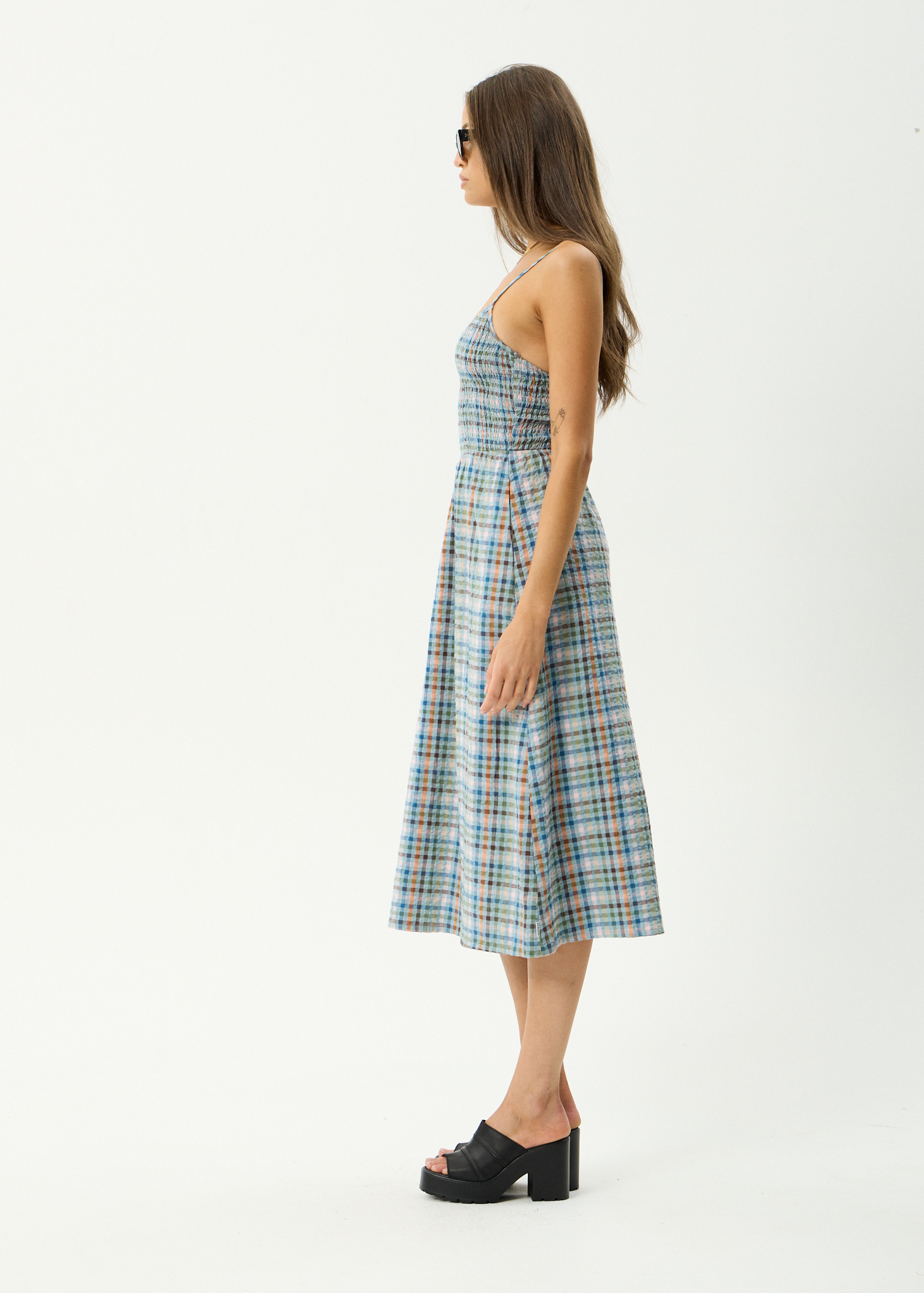 AFENDS Womens Amelie Check - Organic Midi Dress - Multi