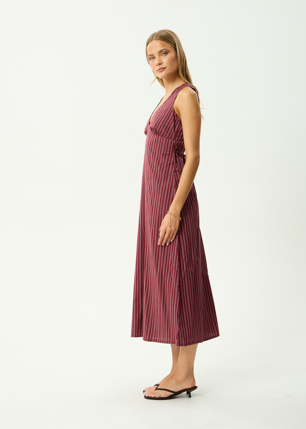 AFENDS Womens Ledger - Recycled Maxi Dress - Burgundy Stripe
