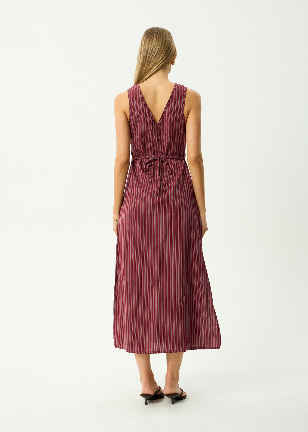 AFENDS Womens Ledger - Recycled Maxi Dress - Burgundy Stripe