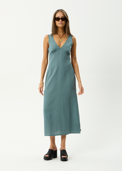 AFENDS Womens Voyager - Maxi Dress - Deep Olive Check