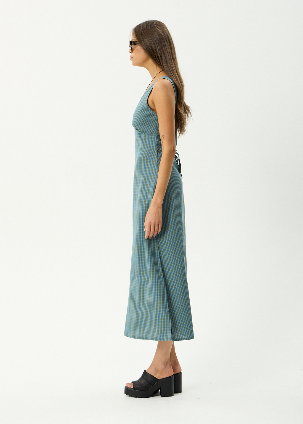 AFENDS Womens Voyager - Maxi Dress - Deep Olive Check