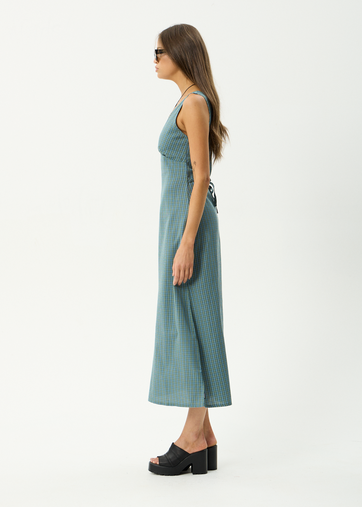 AFENDS Womens Voyager - Recycled Maxi Dress - Deep Olive Check