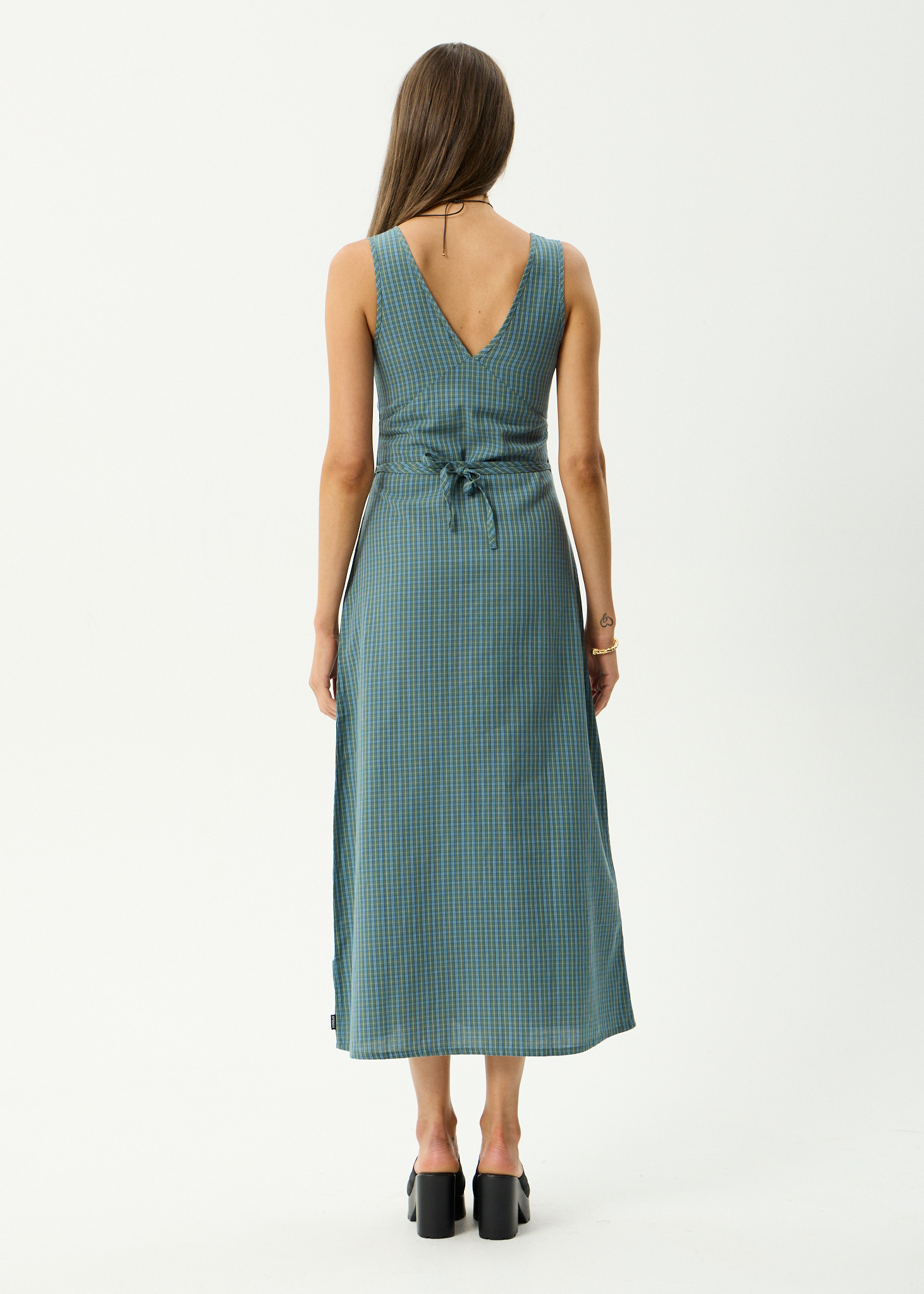 AFENDS Womens Voyager - Recycled Maxi Dress - Deep Olive Check