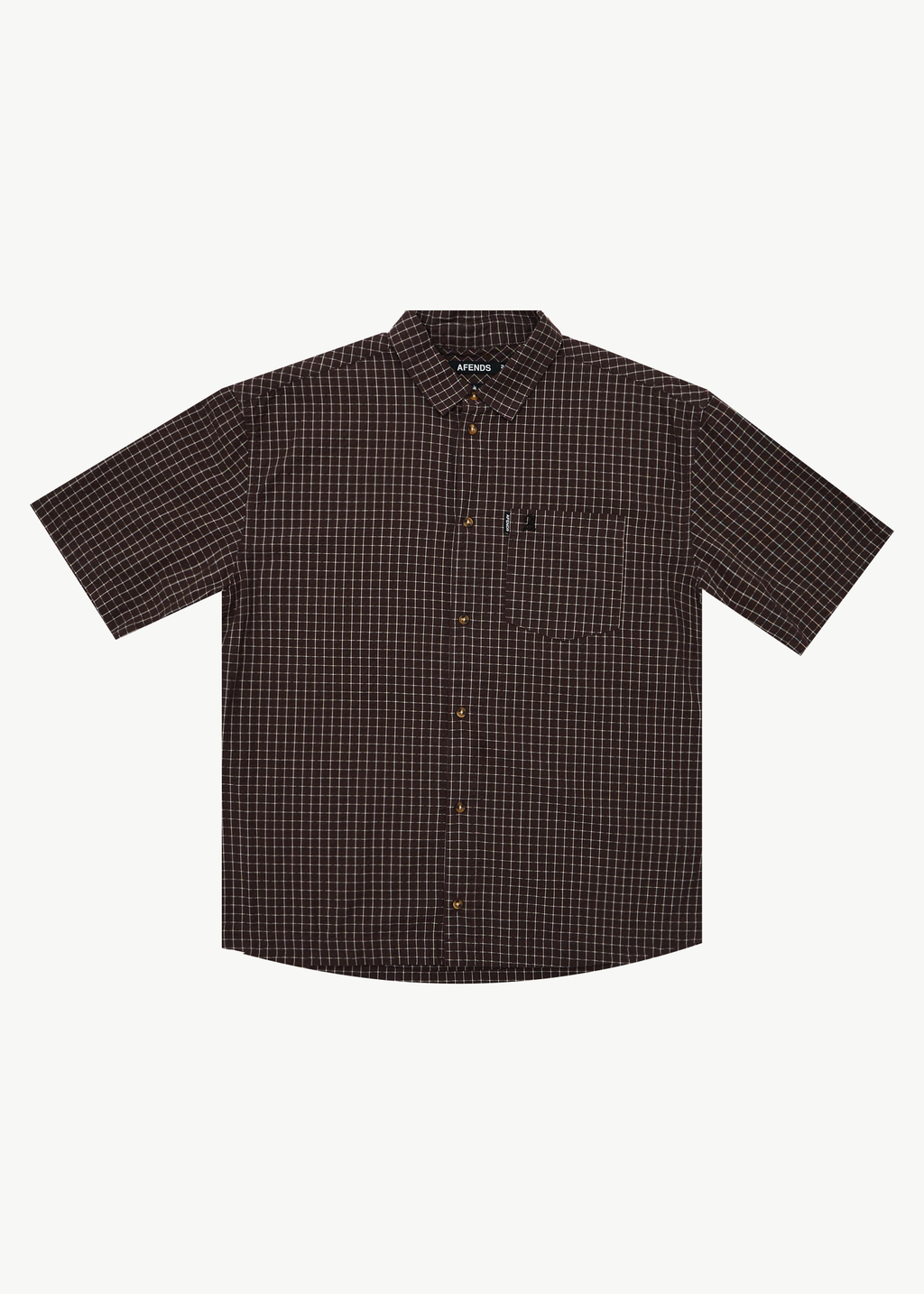 AFENDS Mens Reverb - Seersucker Short Sleeve Shirt - Chocolate Check