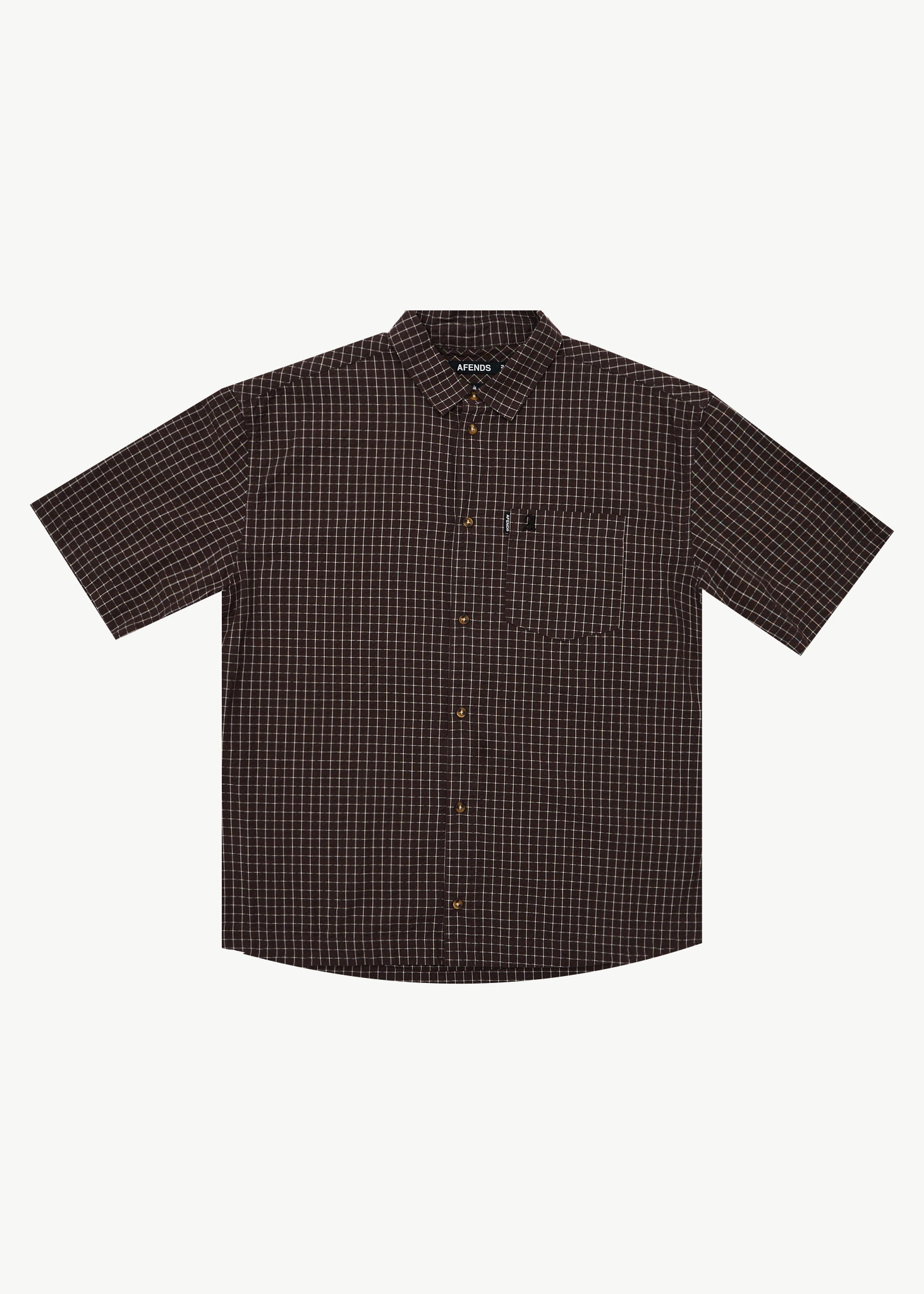 AFENDS Mens Reverb - Seersucker Short Sleeve Shirt - Chocolate Check