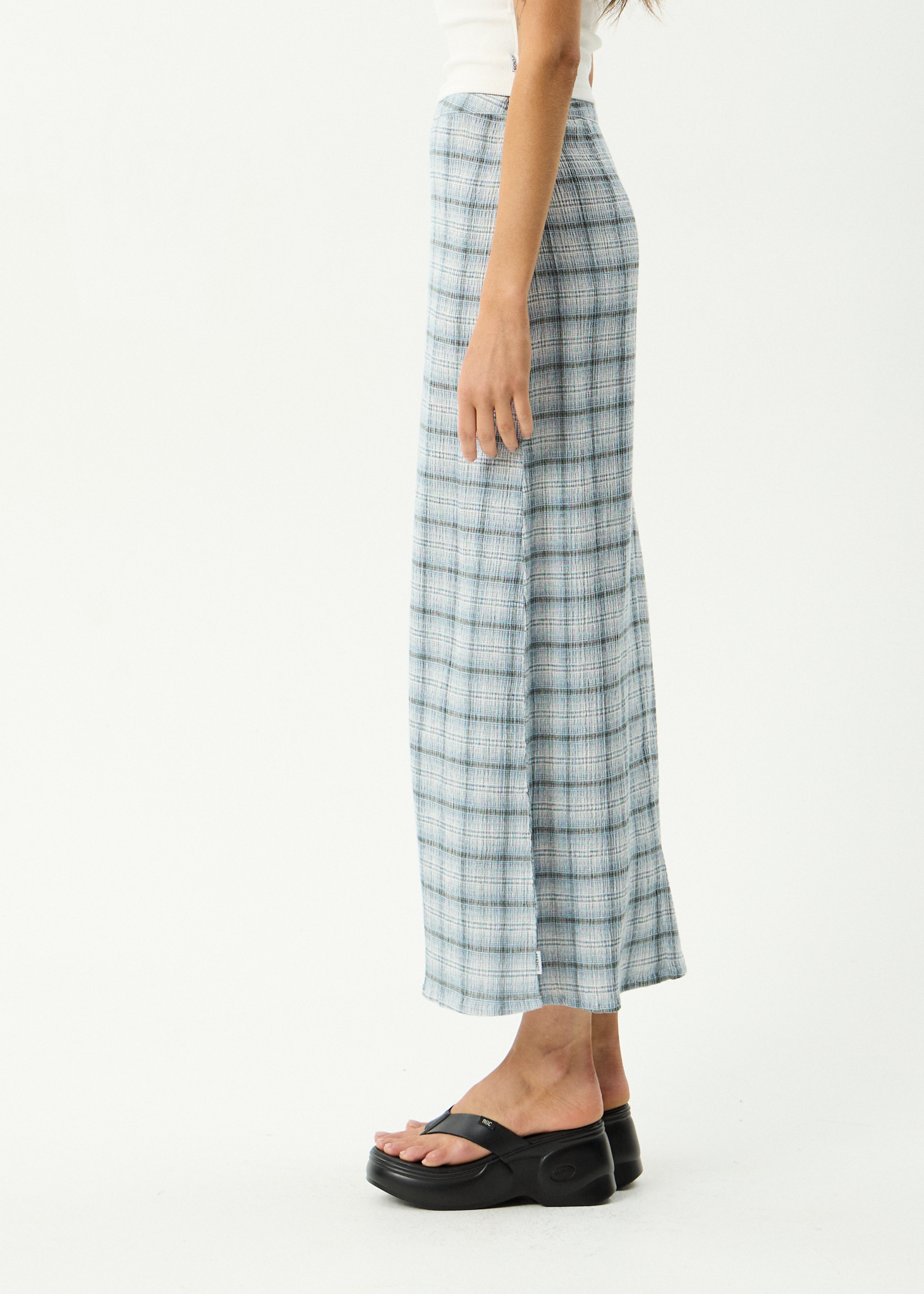 AFENDS Womens Lagoon - Hemp Seersucker Maxi Skirt - Overcast Check