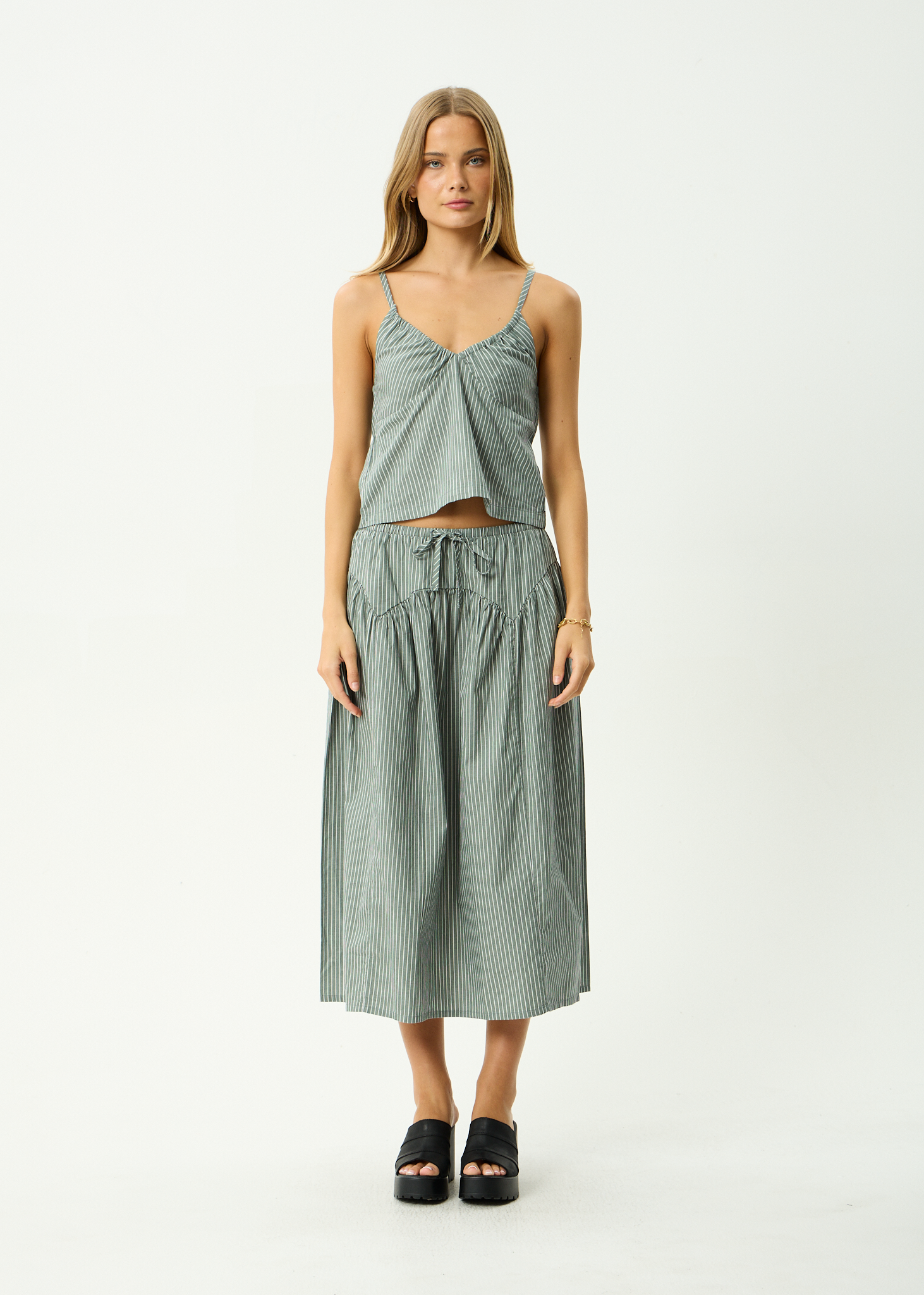 AFENDS Womens Pinned - Organic Midi Skirt - Sycamore Stripe