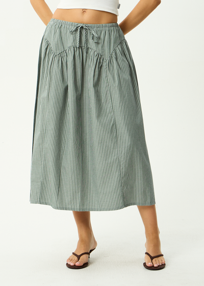 AFENDS Womens Pinned - Organic Midi Skirt - Sycamore Stripe