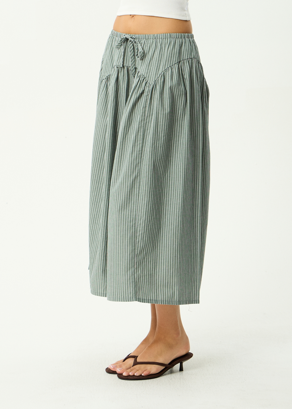 AFENDS Womens Pinned - Organic Midi Skirt - Sycamore Stripe