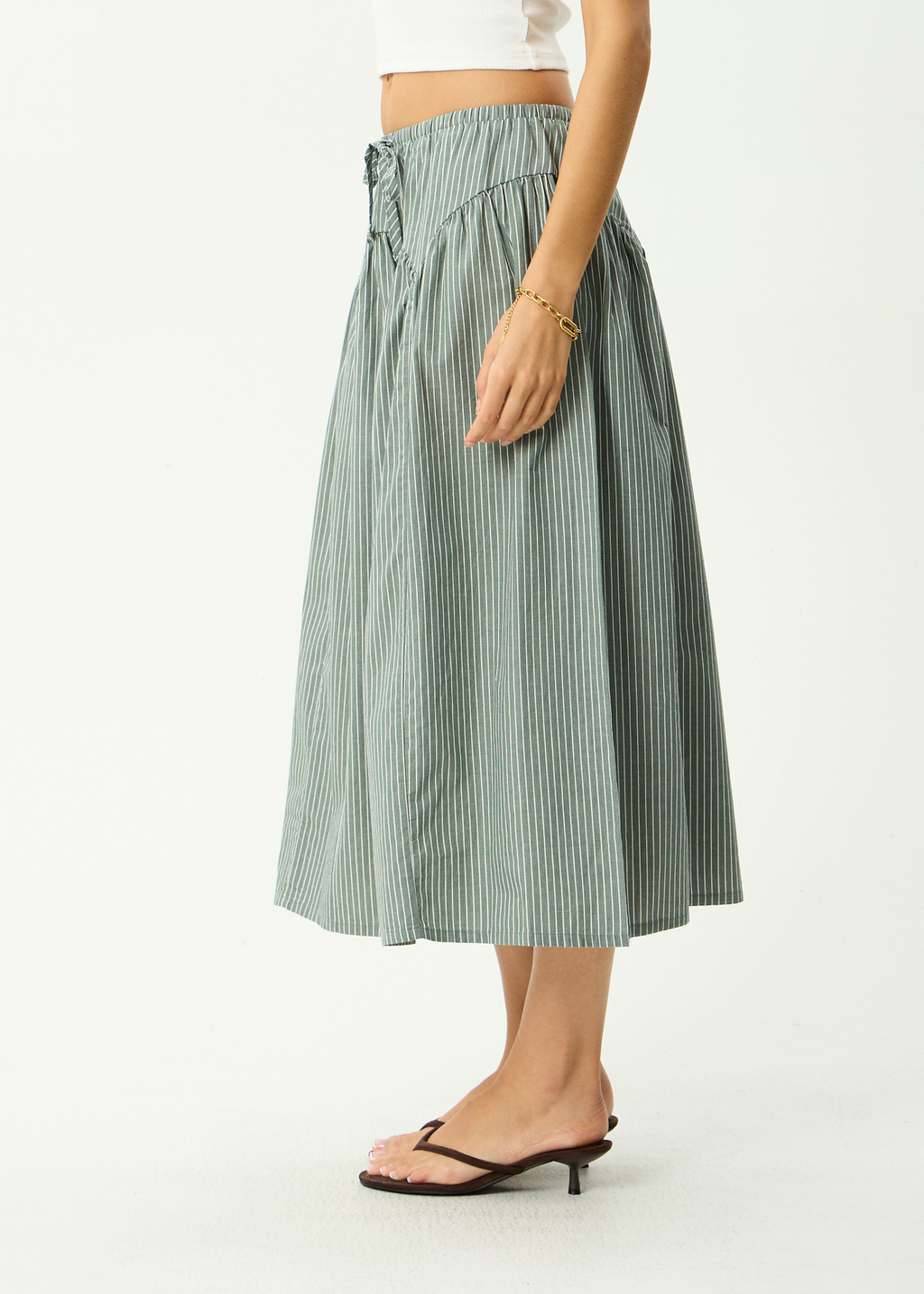 AFENDS Womens Pinned - Organic Midi Skirt - Sycamore Stripe