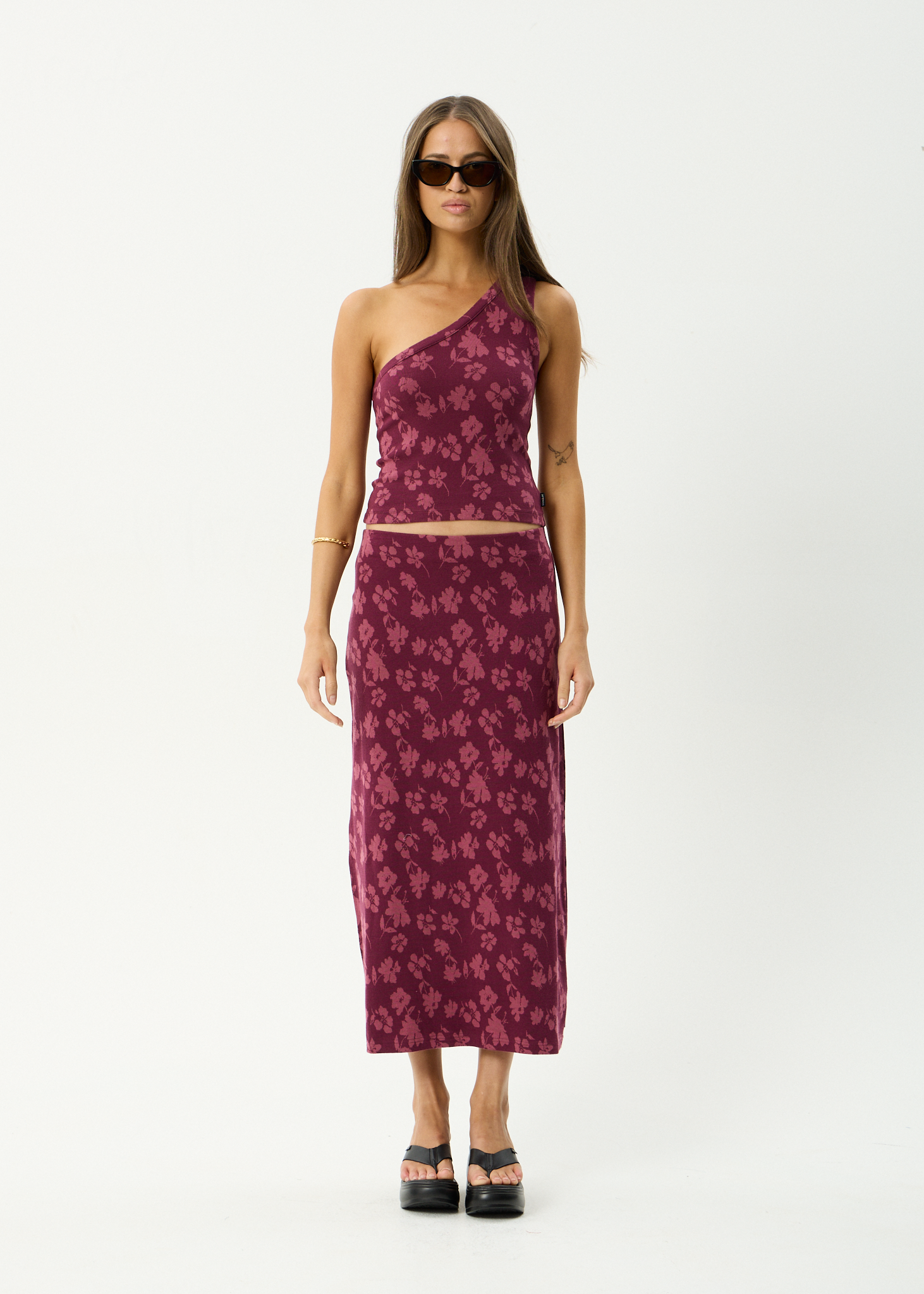 AFENDS Womens Marin - Recycled Midi Skirt - Port