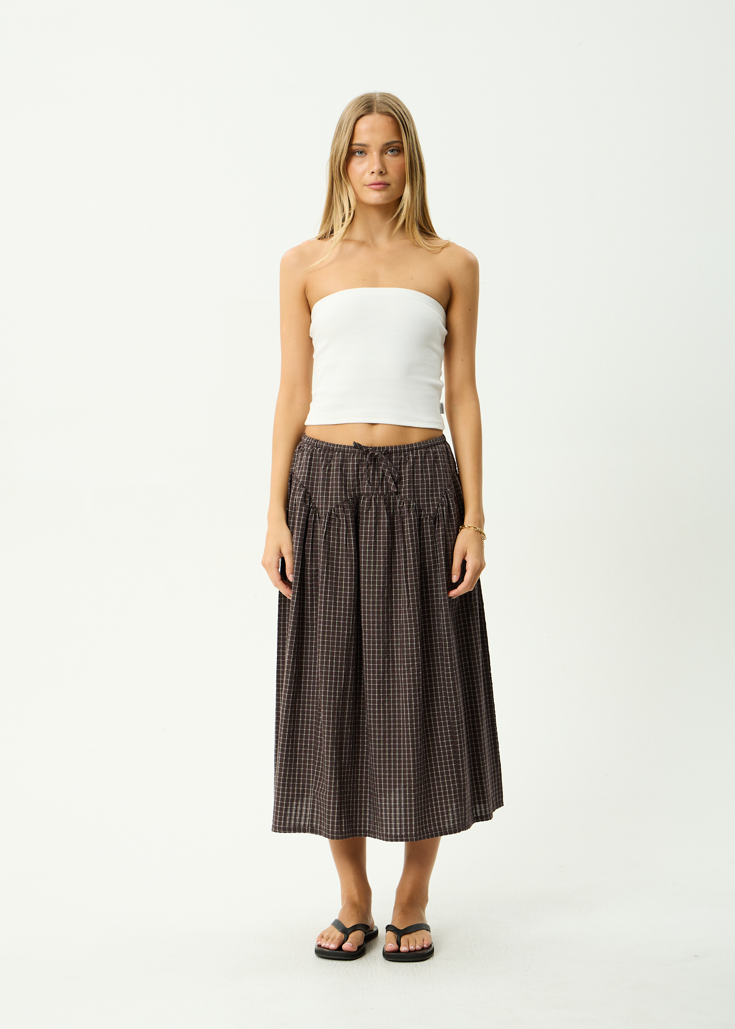 AFENDS Womens Lux - Midi Skirt - Chocolate Check