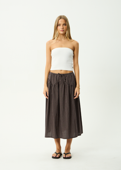 AFENDS Womens Lux - Midi Skirt - Chocolate Check