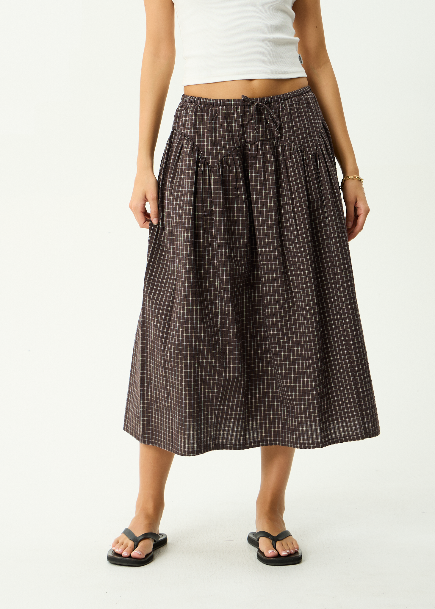 AFENDS Womens Lux - Midi Skirt - Chocolate Check