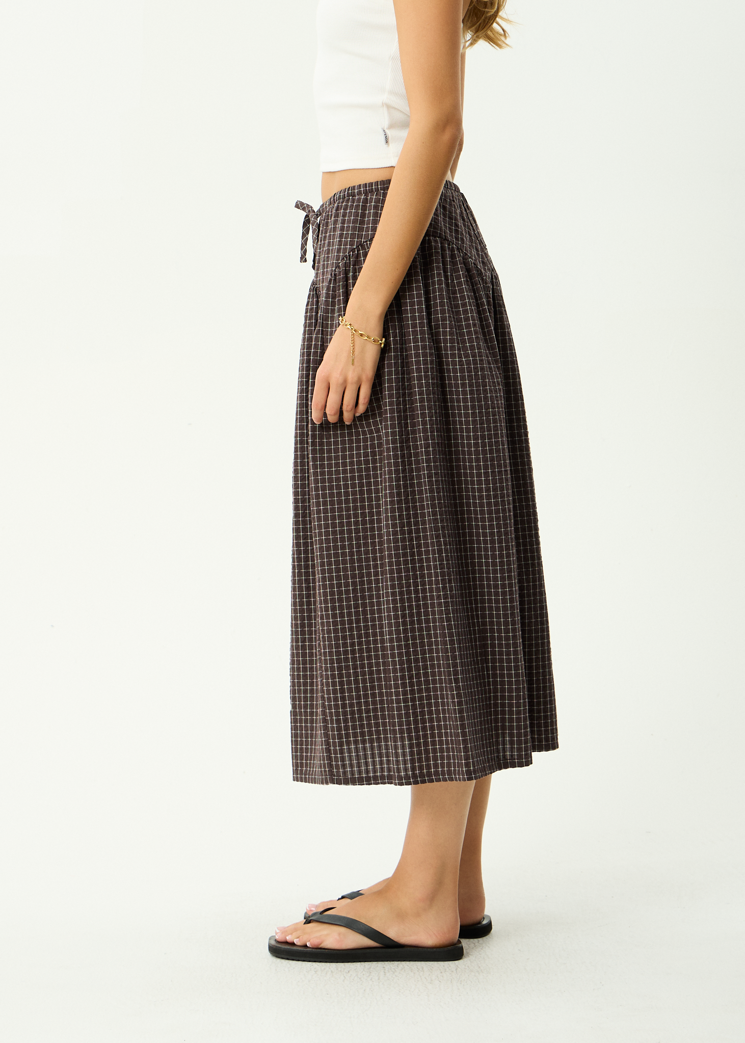 AFENDS Womens Lux - Midi Skirt - Chocolate Check