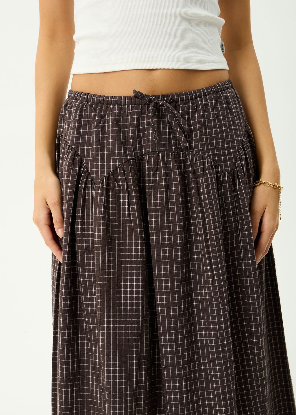 AFENDS Womens Lux - Midi Skirt - Chocolate Check