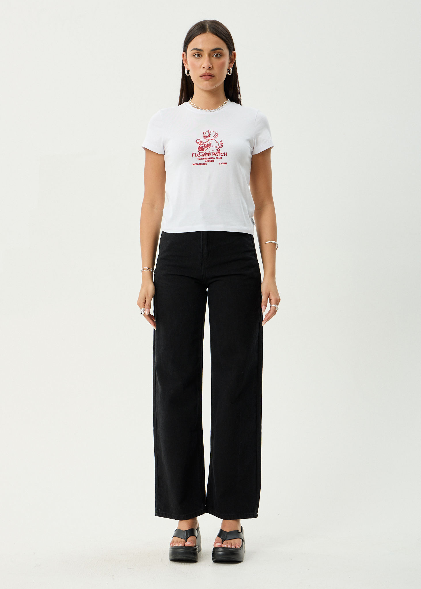 AFENDS Womens Flower Patch - Baby Tee - White