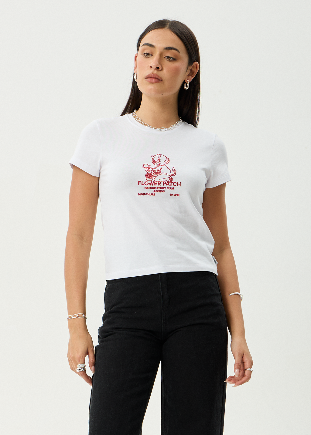 AFENDS Womens Flower Patch - Baby Tee - White