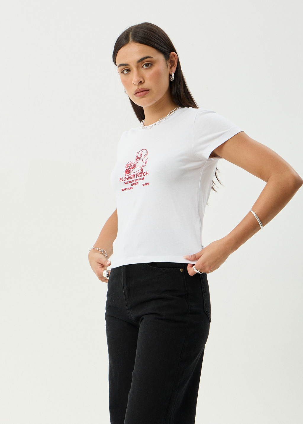 AFENDS Womens Flower Patch - Baby Tee - White