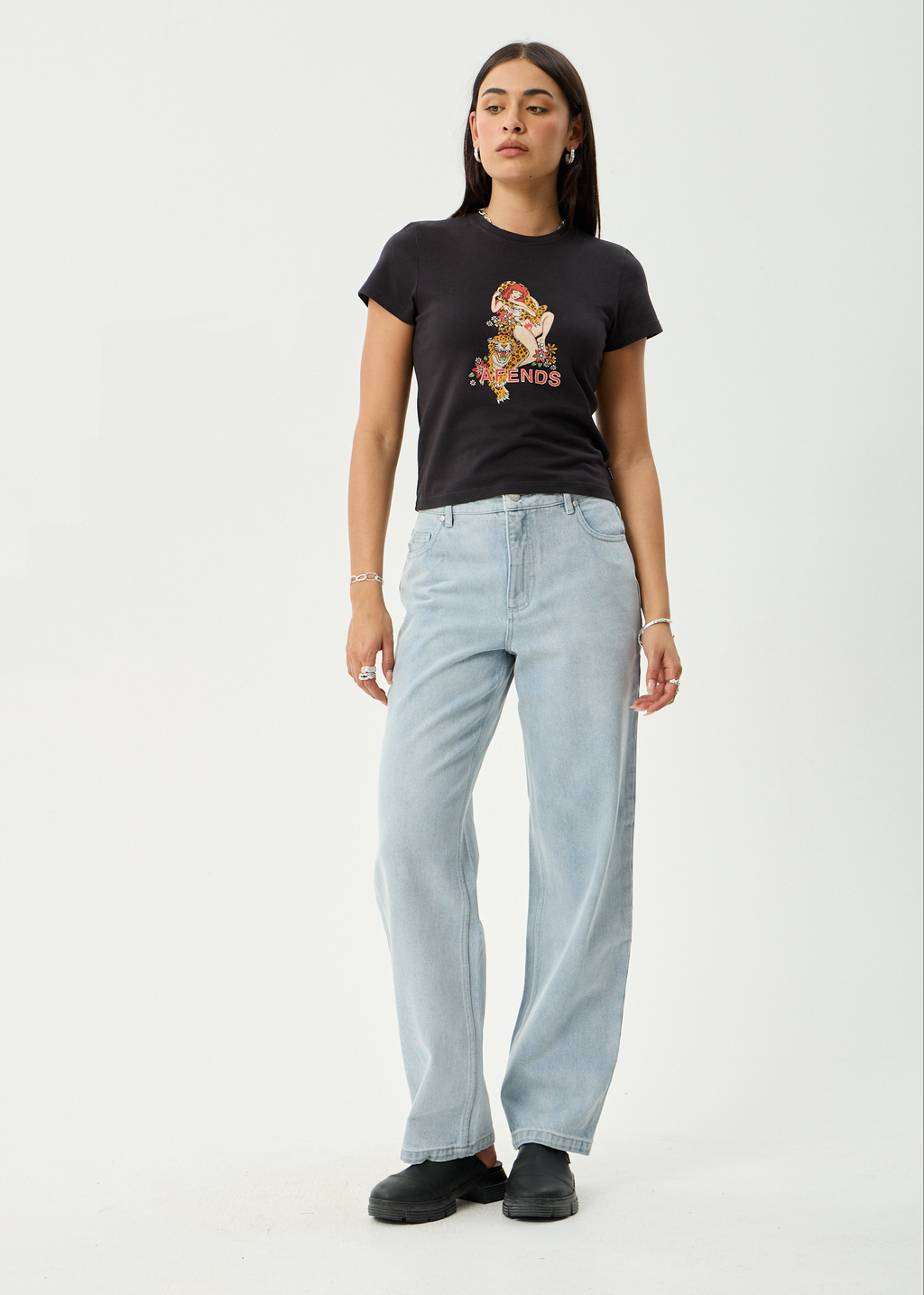 AFENDS Womens Hellcat - Baby Tee - Stone Black