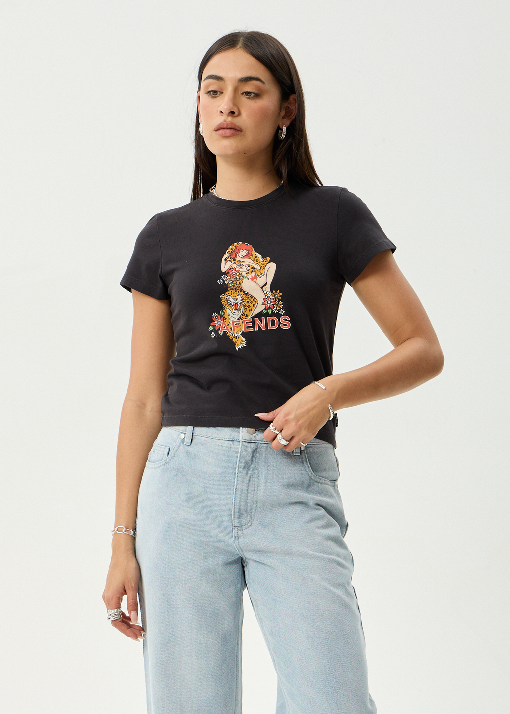 AFENDS Womens Hellcat - Baby Tee - Stone Black